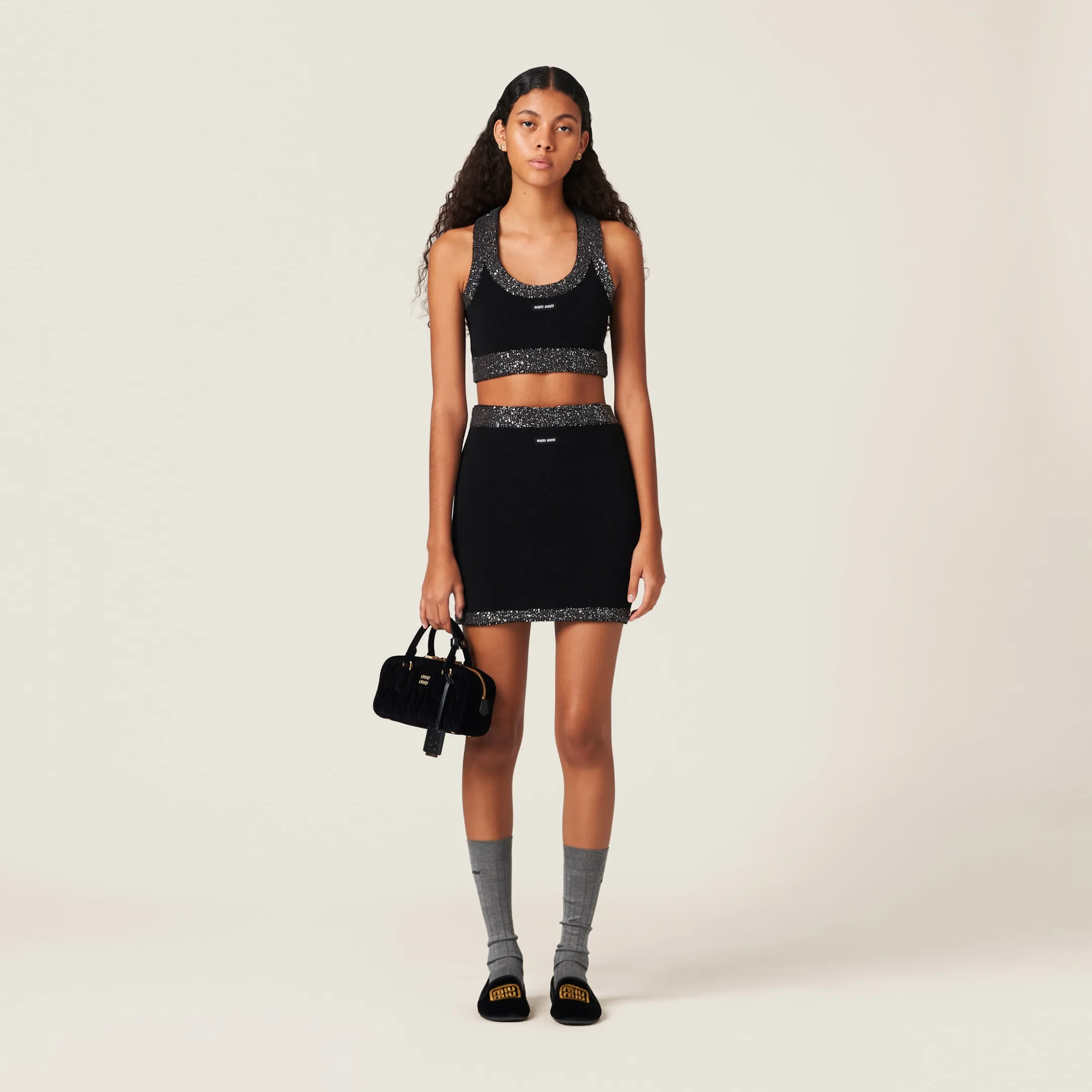 Black/black Cashmere Miniskirt | Miu Miu