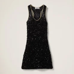 Black/gold Sequined Cotton Mini-dress | Miu Miu