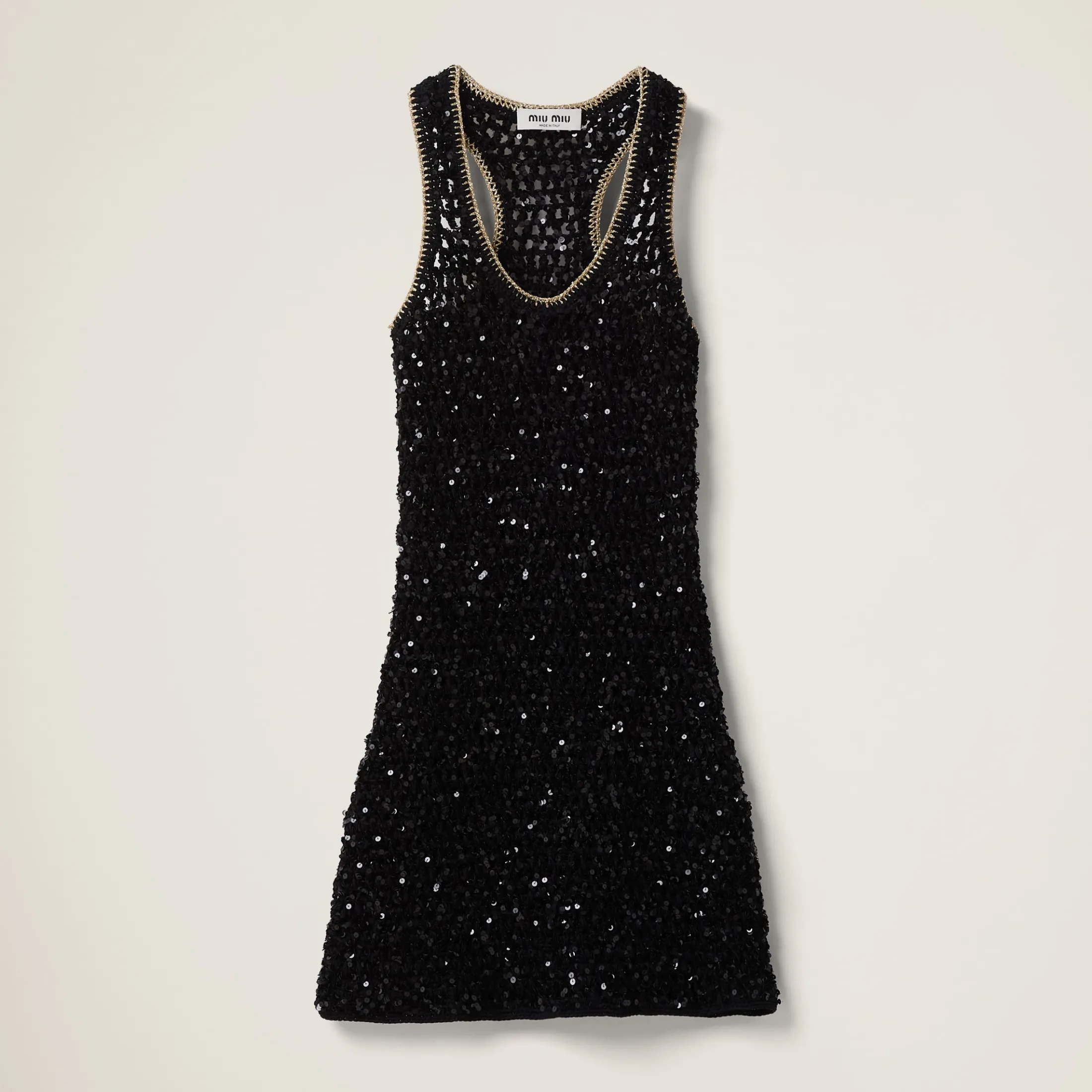 Black/gold Sequined Cotton Mini-dress | Miu Miu