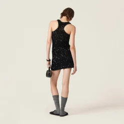 Black/gold Sequined Cotton Mini-dress | Miu Miu