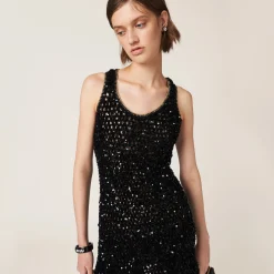 Black/gold Sequined Cotton Mini-dress | Miu Miu