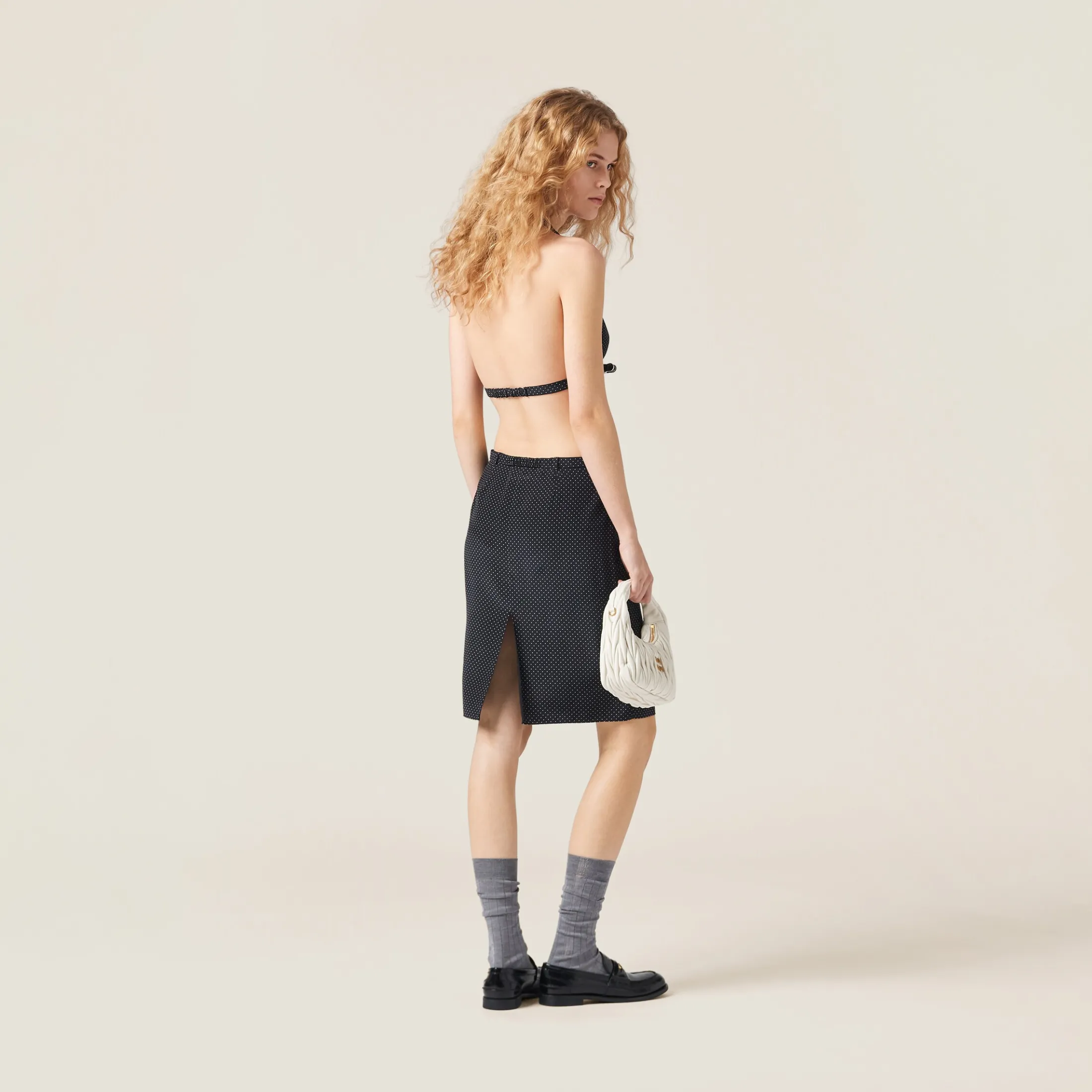 Black/ivory Polka-dot Crepe De Chine Top | Miu Miu