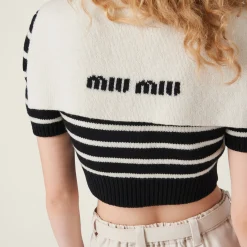 Black/tan Cashmere Knit Cardigan | Miu Miu