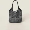 Black/tan Woven Fabric And Linen Mini-tote Bag | Miu Miu