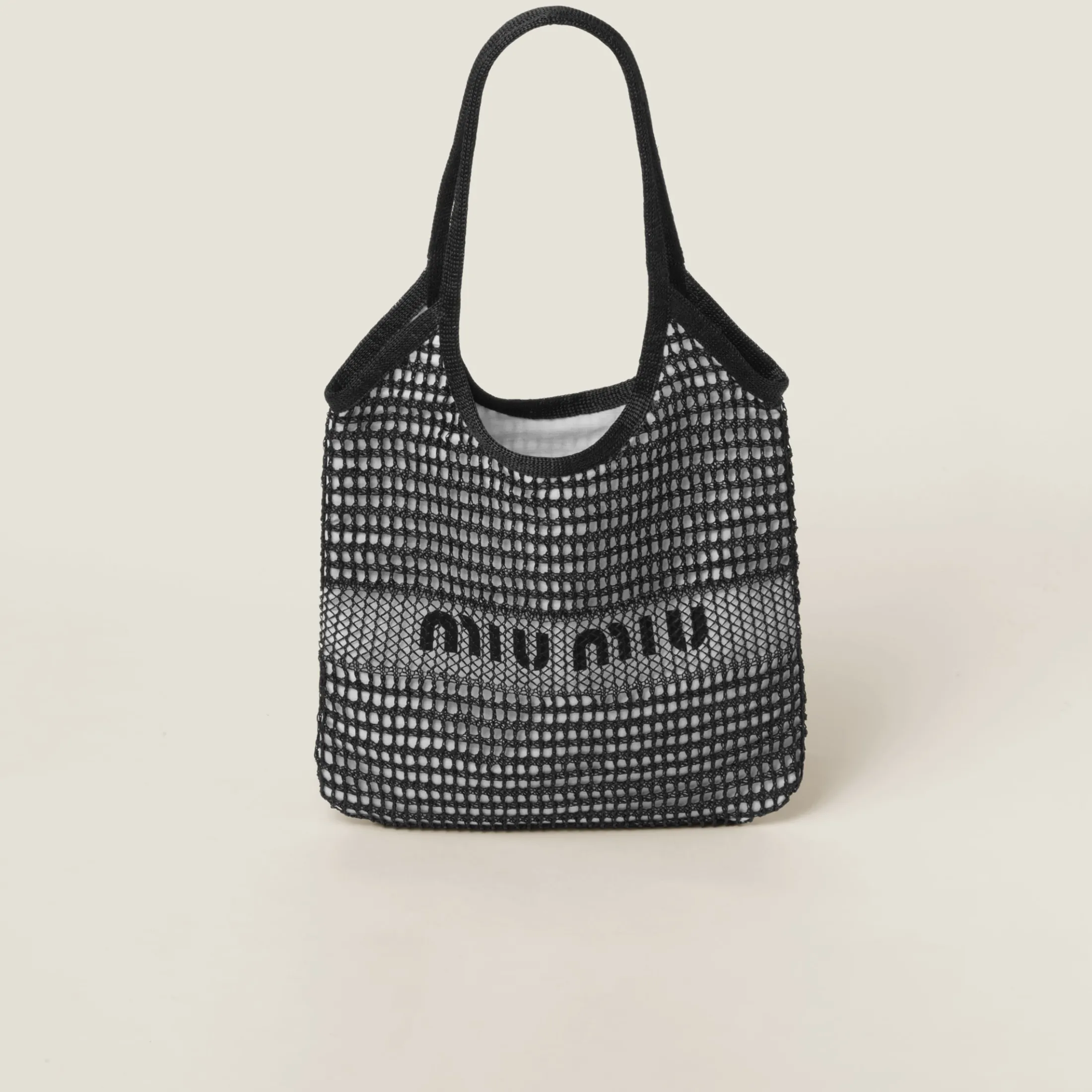 Black/tan Woven Fabric And Linen Mini-tote Bag | Miu Miu