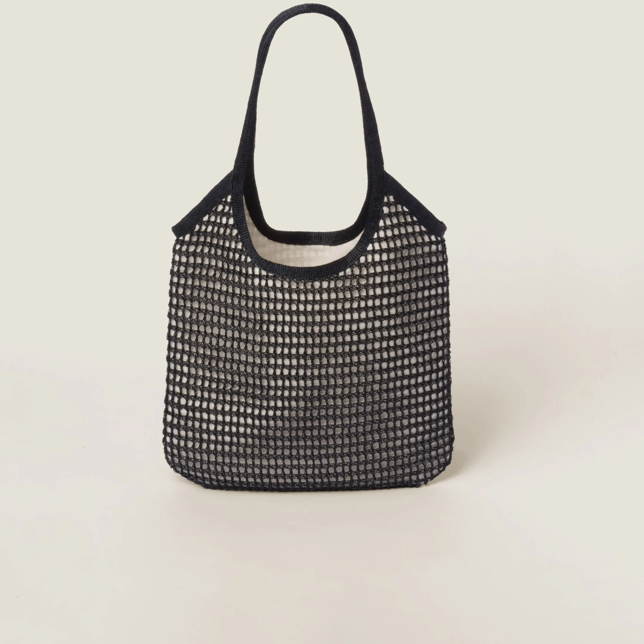 Black/tan Woven Fabric And Linen Mini-tote Bag | Miu Miu
