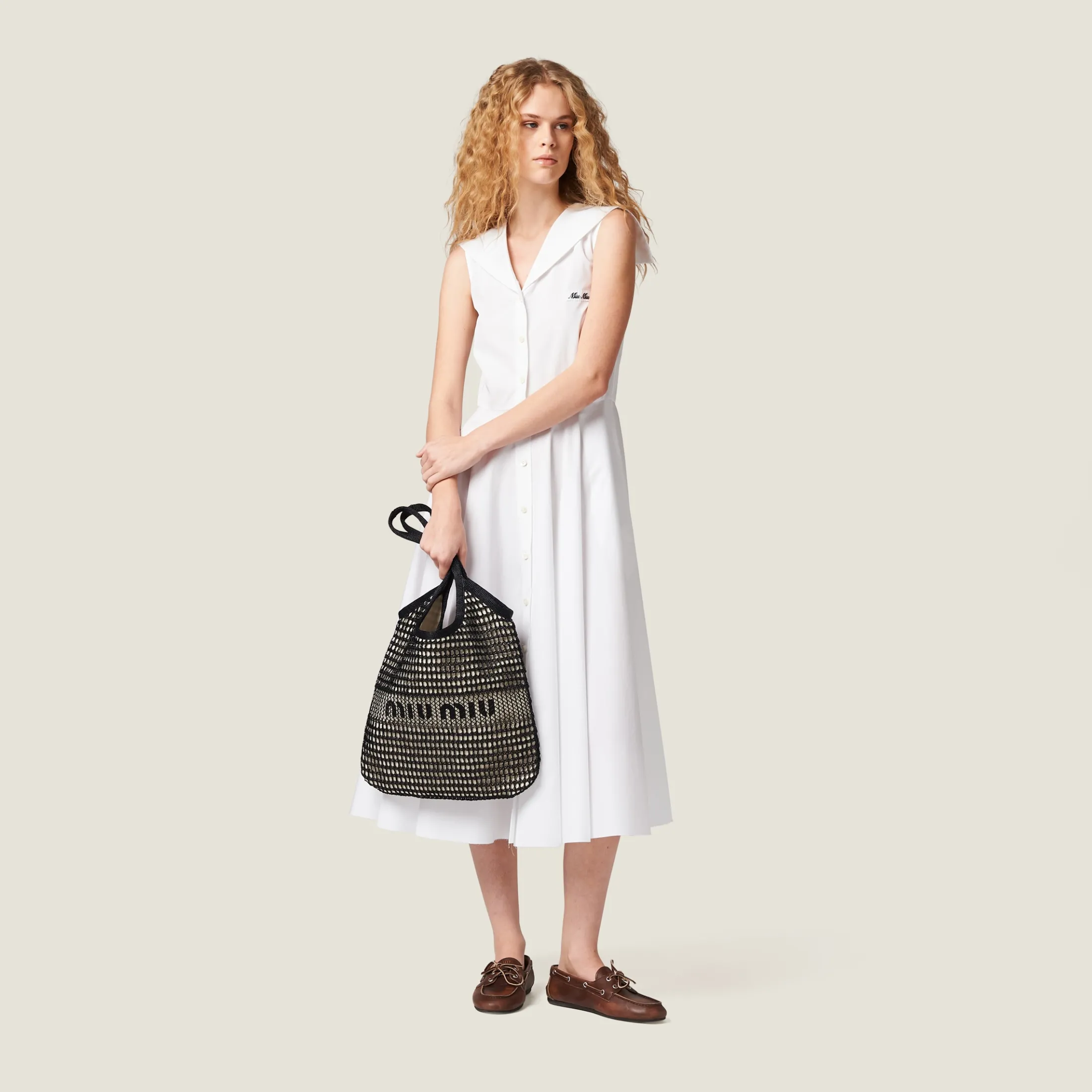 Black/tan Woven Fabric And Linen Mini-tote Bag | Miu Miu