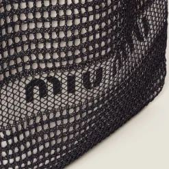 Black/tan Woven Fabric And Linen Mini-tote Bag | Miu Miu