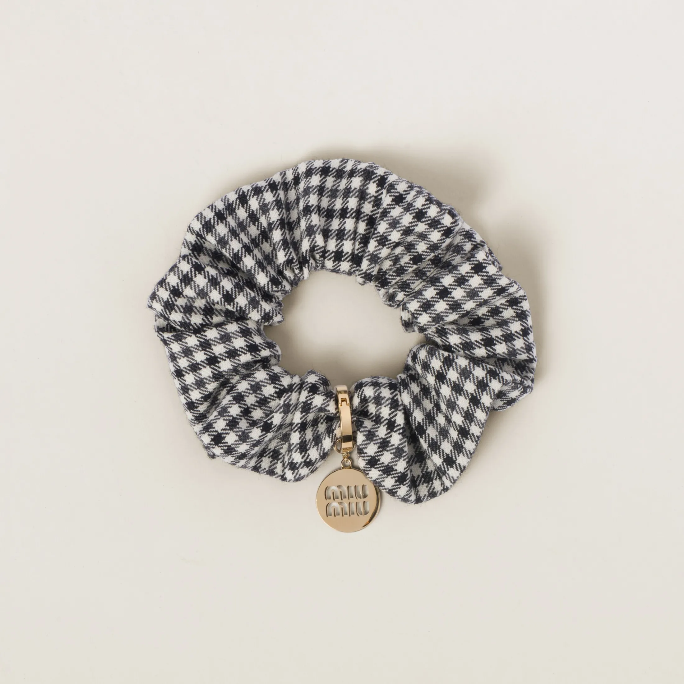 Black/white Gingham Check Wool Scrunchie | Miu Miu