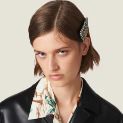 Black/white Gingham Check Wool Hair Clip | Miu Miu