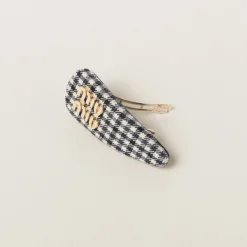 Black/white Gingham Check Wool Hair Clip | Miu Miu