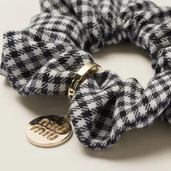 Black/white Gingham Check Wool Scrunchie | Miu Miu
