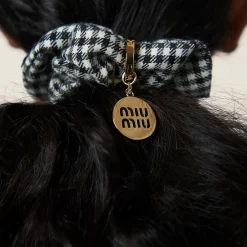 Black/white Gingham Check Wool Scrunchie | Miu Miu