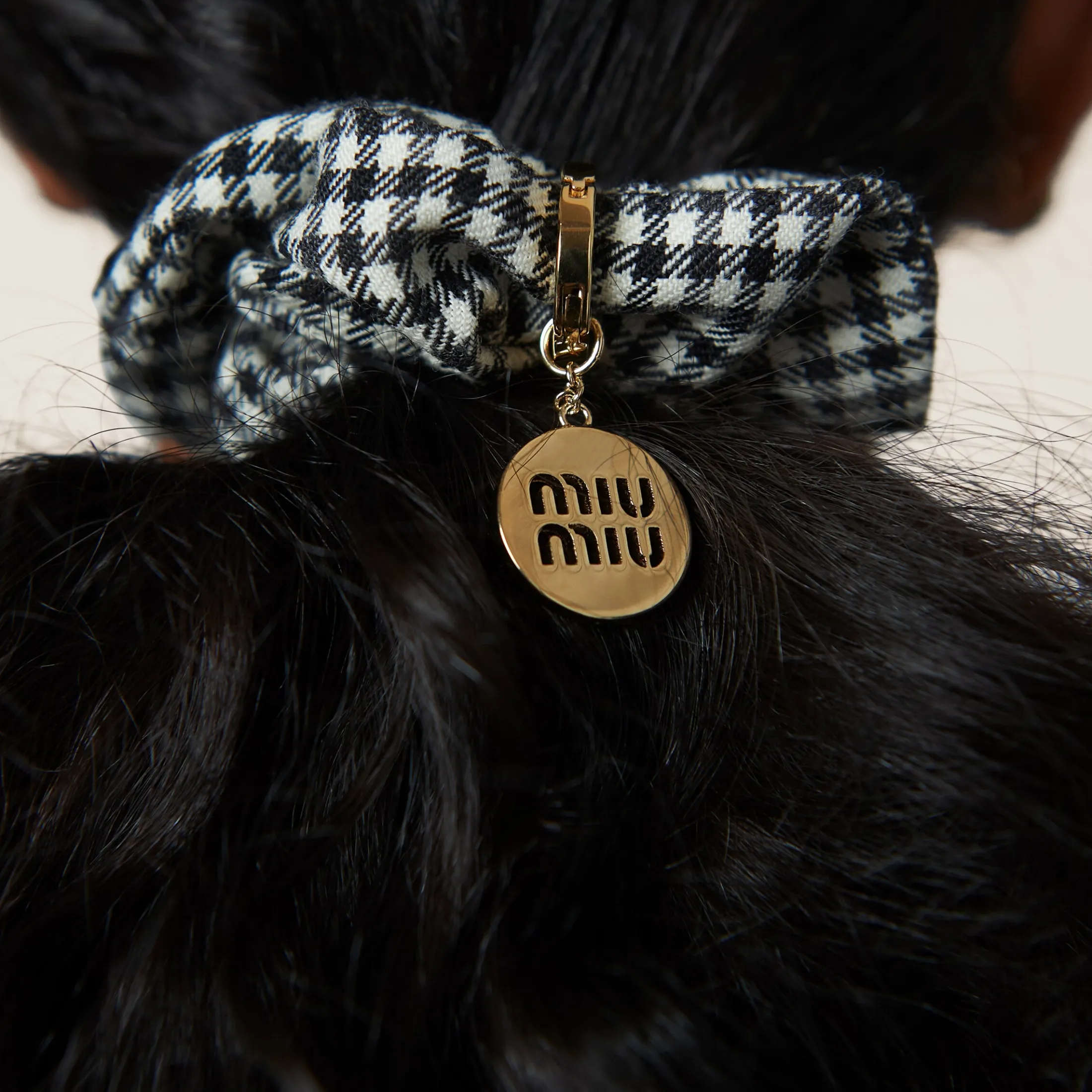 Black/white Gingham Check Wool Scrunchie | Miu Miu