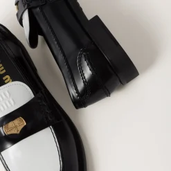 Black/white Leather Penny Loafers | Miu Miu
