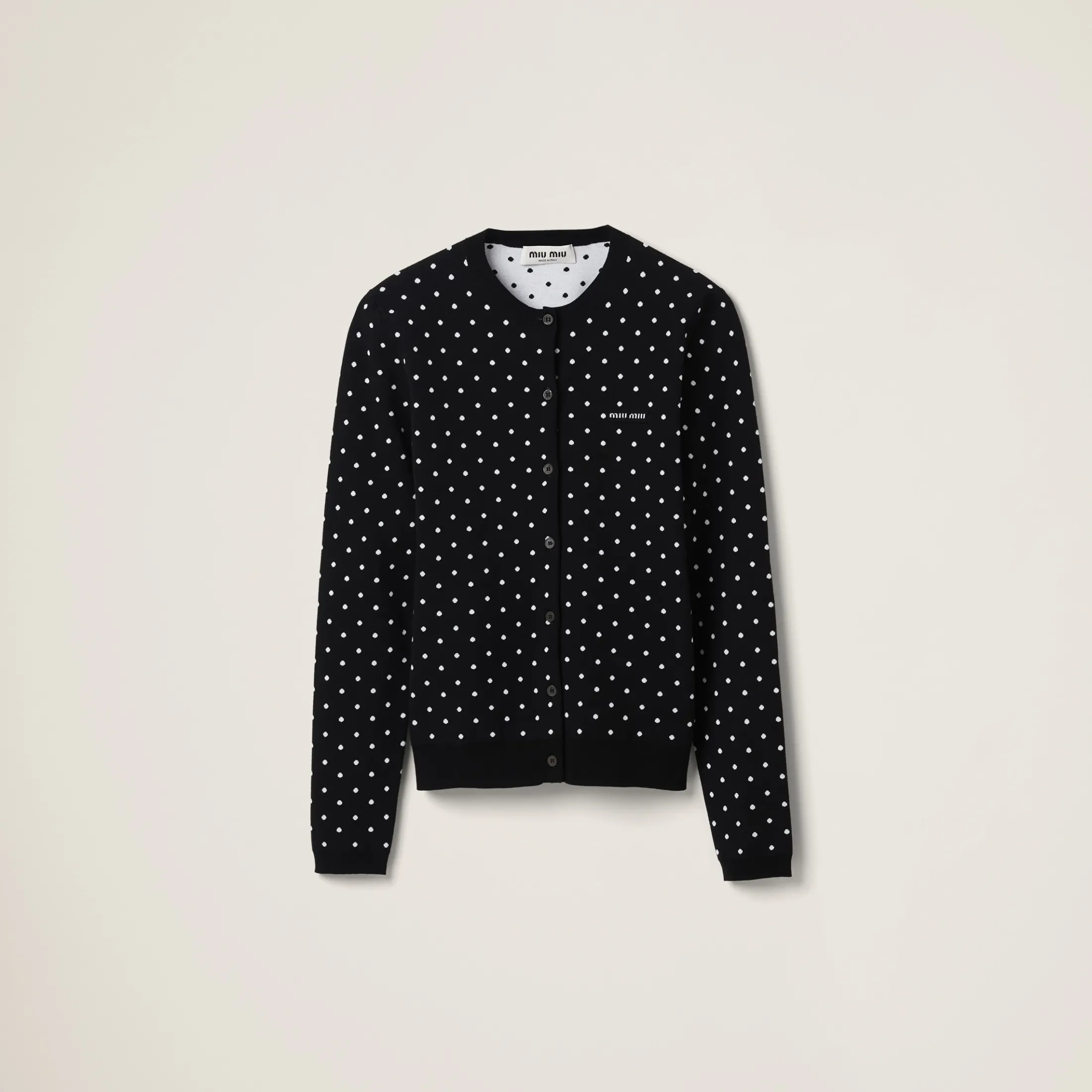 Black/white Polka-dot Viscose Cardigan | Miu Miu