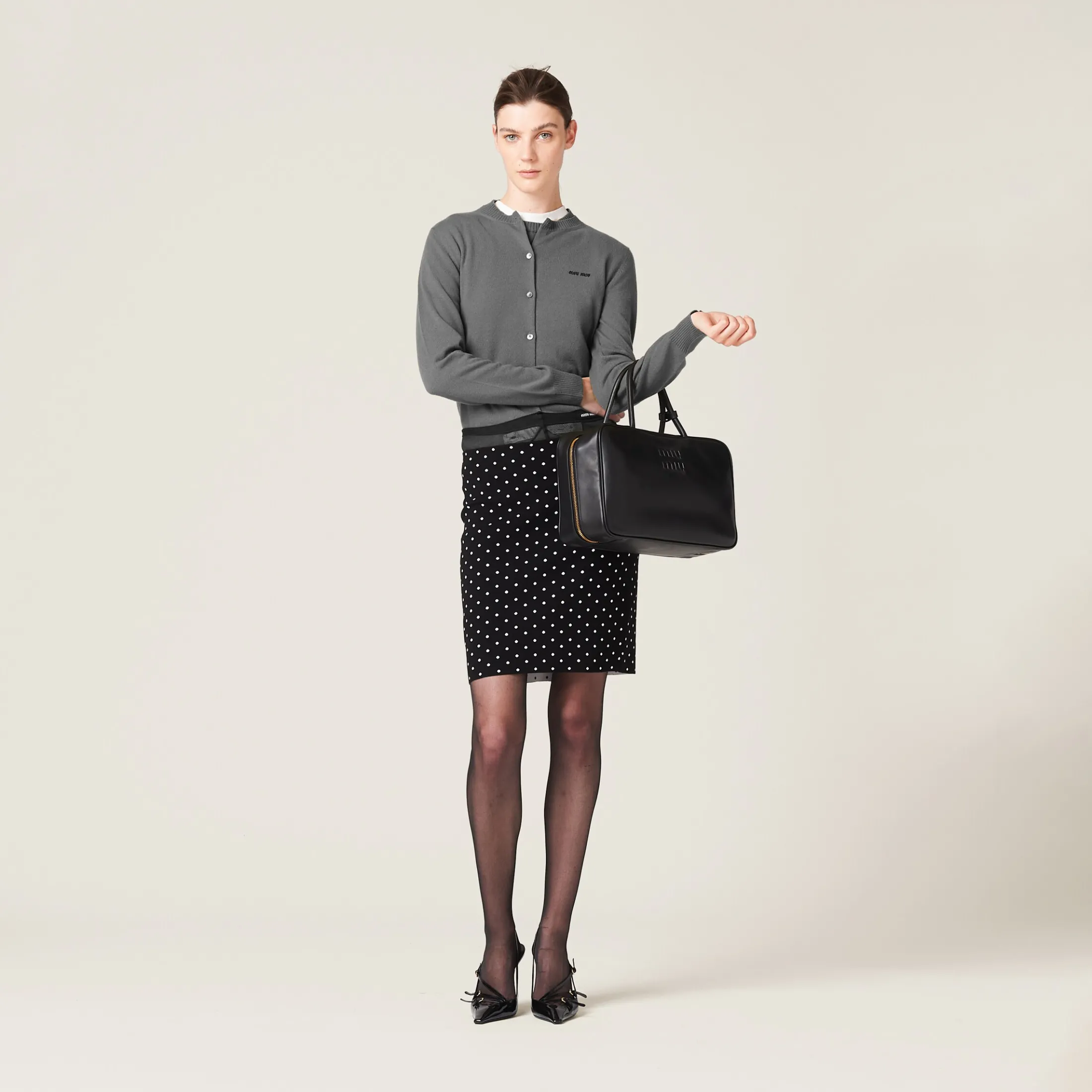 Black/white Polka-dot Viscose Skirt | Miu Miu