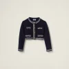 Blue/beige Cashmere And Silk Knit Cardigan | Miu Miu