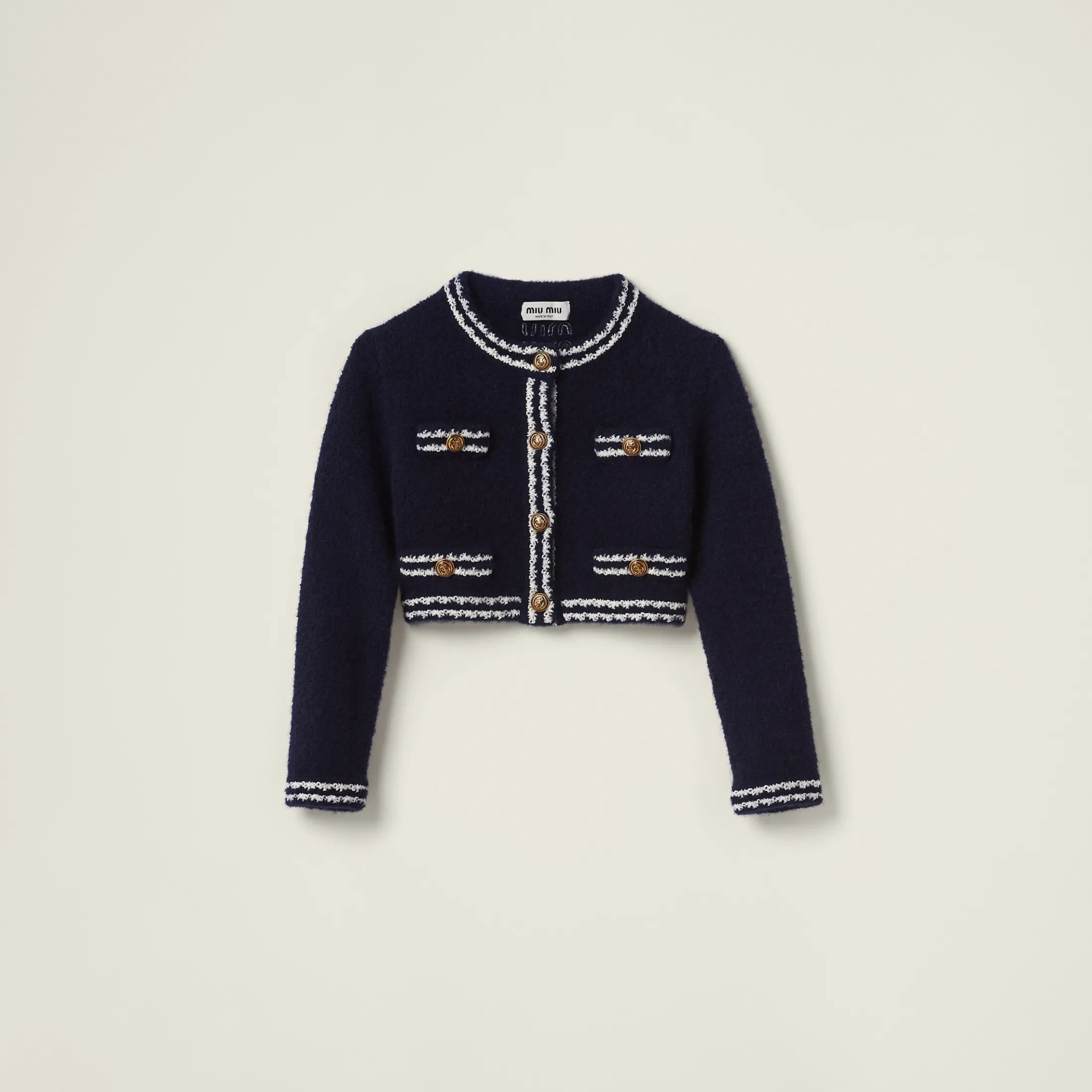 Blue/beige Cashmere And Silk Knit Cardigan | Miu Miu