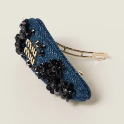 Blue/black Denim Hair Clip | Miu Miu