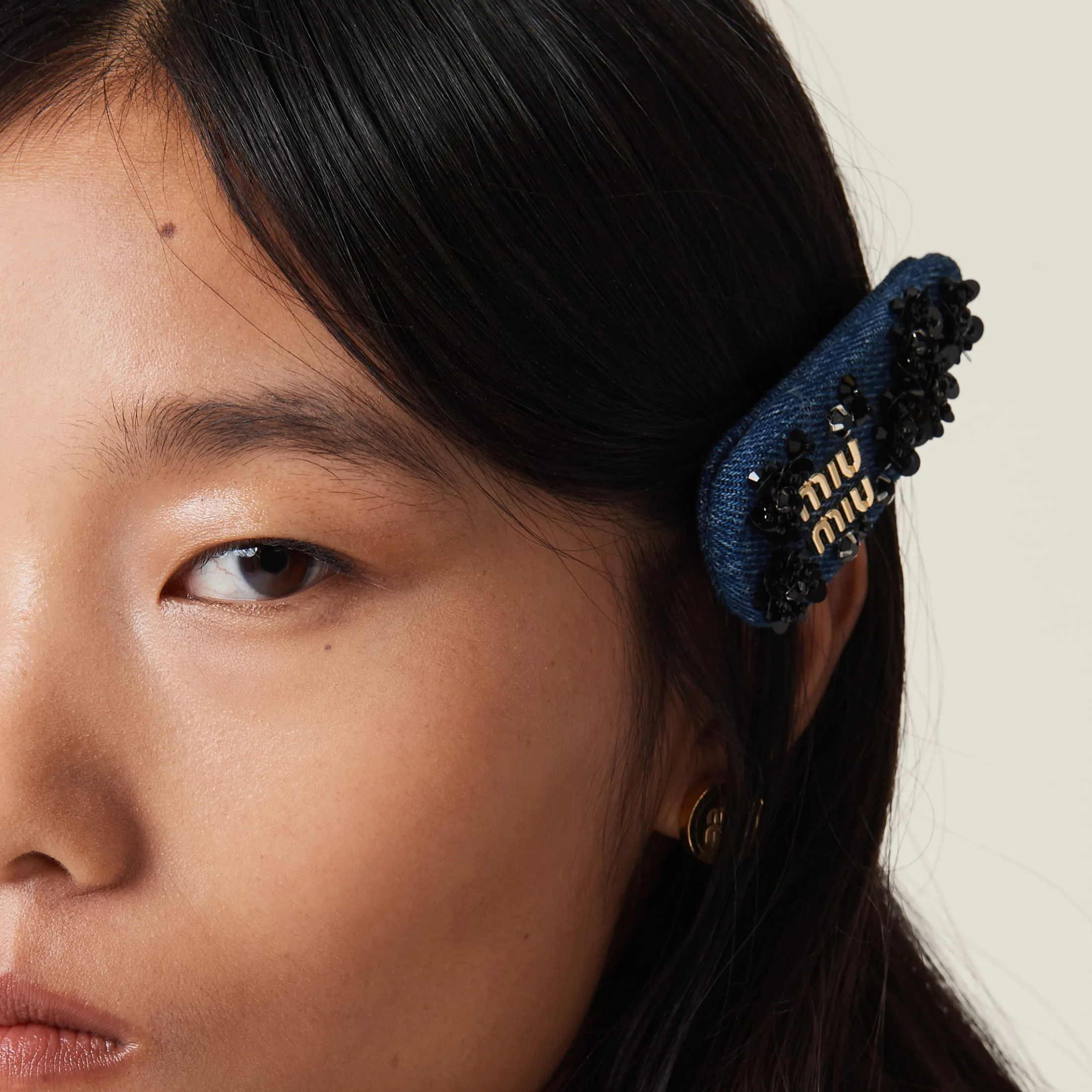 Blue/black Denim Hair Clip | Miu Miu