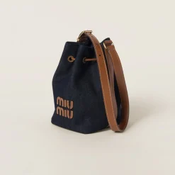 Blue/brandy Denim And Leather Bucket Bag | Miu Miu