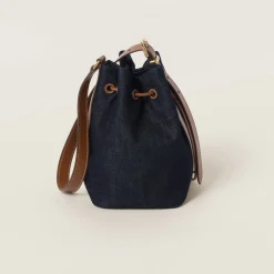 Blue/brandy Denim And Leather Bucket Bag | Miu Miu