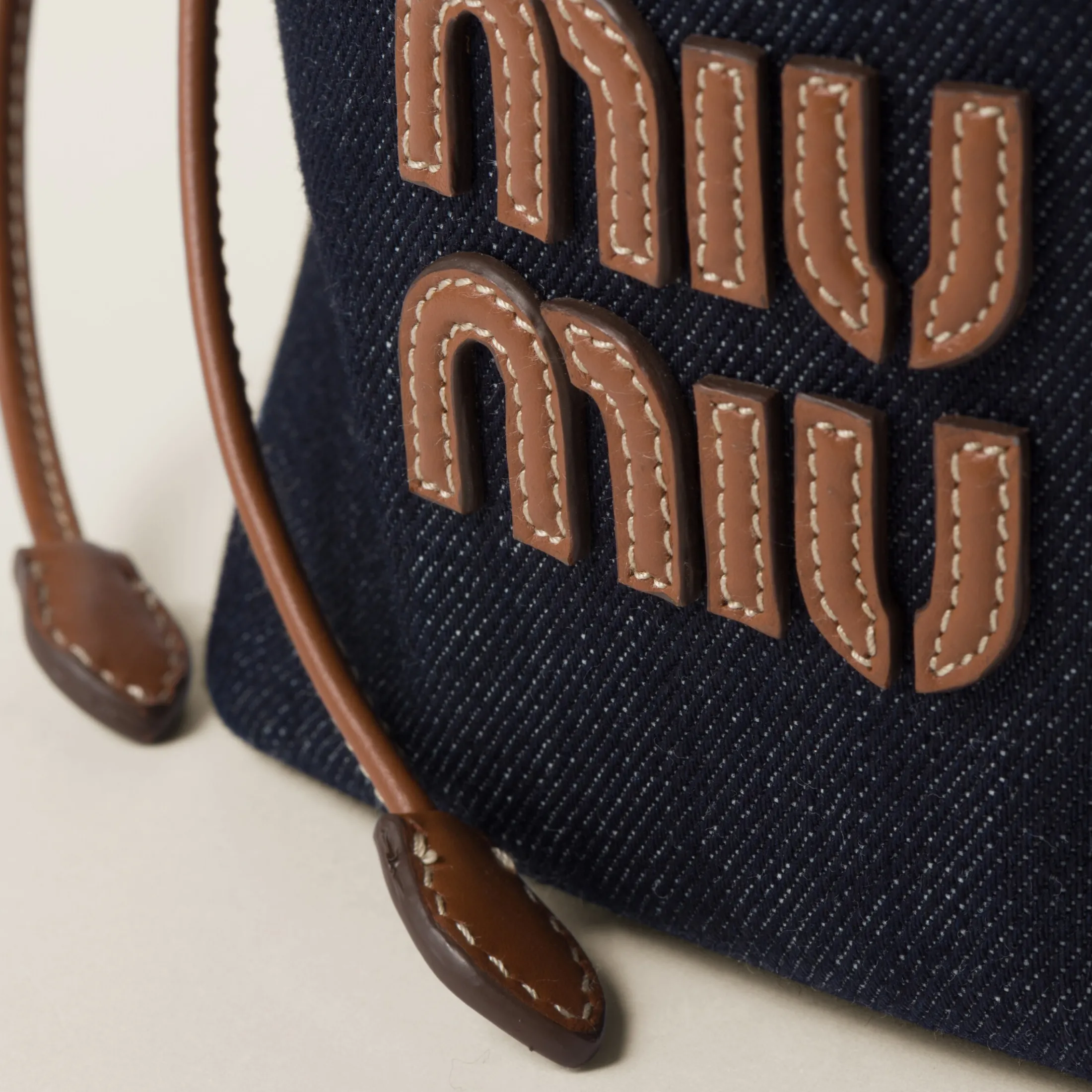 Blue/brandy Denim And Leather Bucket Bag | Miu Miu