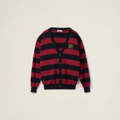 Blue/burgundy Cotton Knit Cardigan | Miu Miu