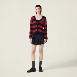 Blue/burgundy Cotton Knit Cardigan | Miu Miu