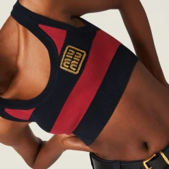 Blue/burgundy Cotton Knit Top | Miu Miu