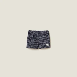 Blue/ivory Checked Tweed Shorts | Miu Miu
