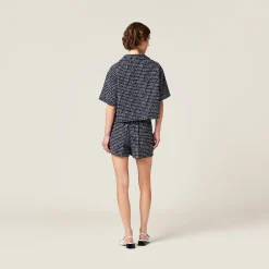 Blue/ivory Checked Tweed Shorts | Miu Miu