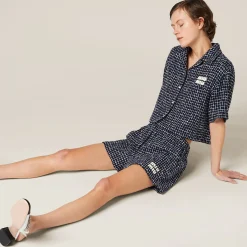 Blue/ivory Checked Tweed Shorts | Miu Miu
