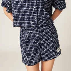 Blue/ivory Checked Tweed Shorts | Miu Miu