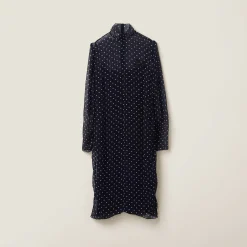 Blue/ivory Polka-dot Chiffon Dress | Miu Miu