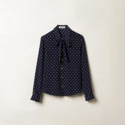 Blue/ivory Polka-dot Crepe De Chine Shirt | Miu Miu