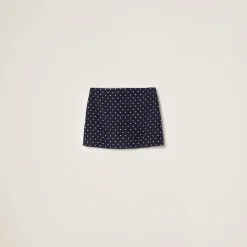 Blue/ivory Polka-dot Crepe De Chine Miniskirt | Miu Miu