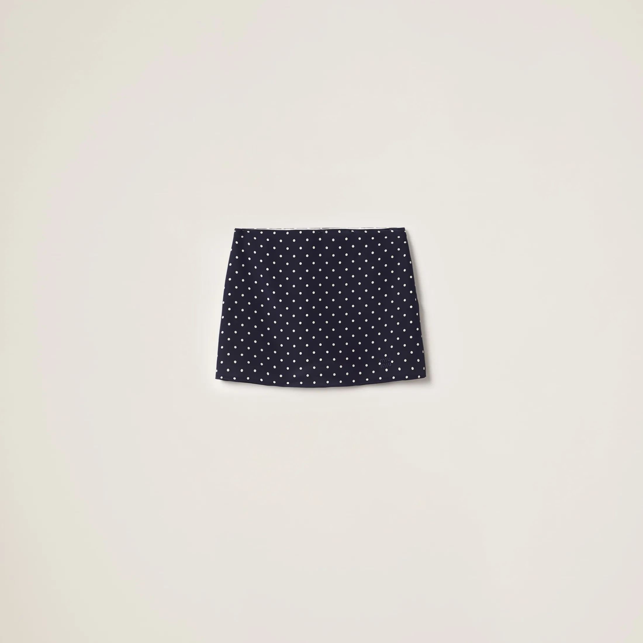 Blue/ivory Polka-dot Crepe De Chine Miniskirt | Miu Miu
