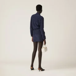 Blue/ivory Polka-dot Crepe De Chine Miniskirt | Miu Miu