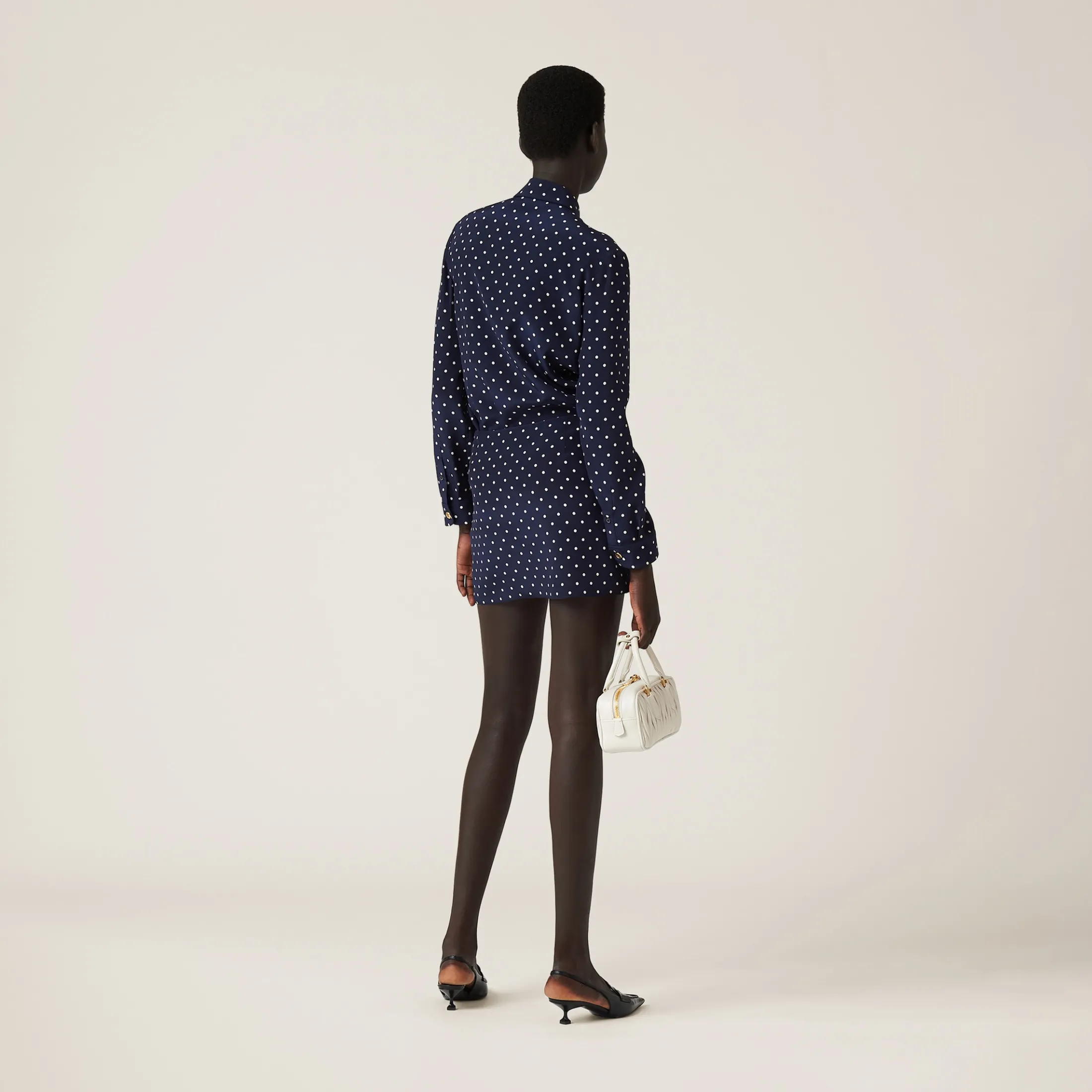 Blue/ivory Polka-dot Crepe De Chine Miniskirt | Miu Miu