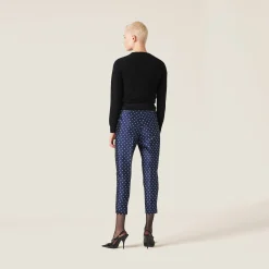 Blue/ivory Polka-dot Silk And Wool Pants | Miu Miu