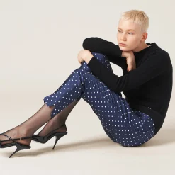 Blue/ivory Polka-dot Silk And Wool Pants | Miu Miu