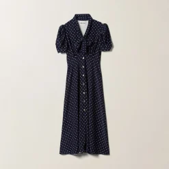 Blue/ivory Printed Crepe De Chine Dress | Miu Miu