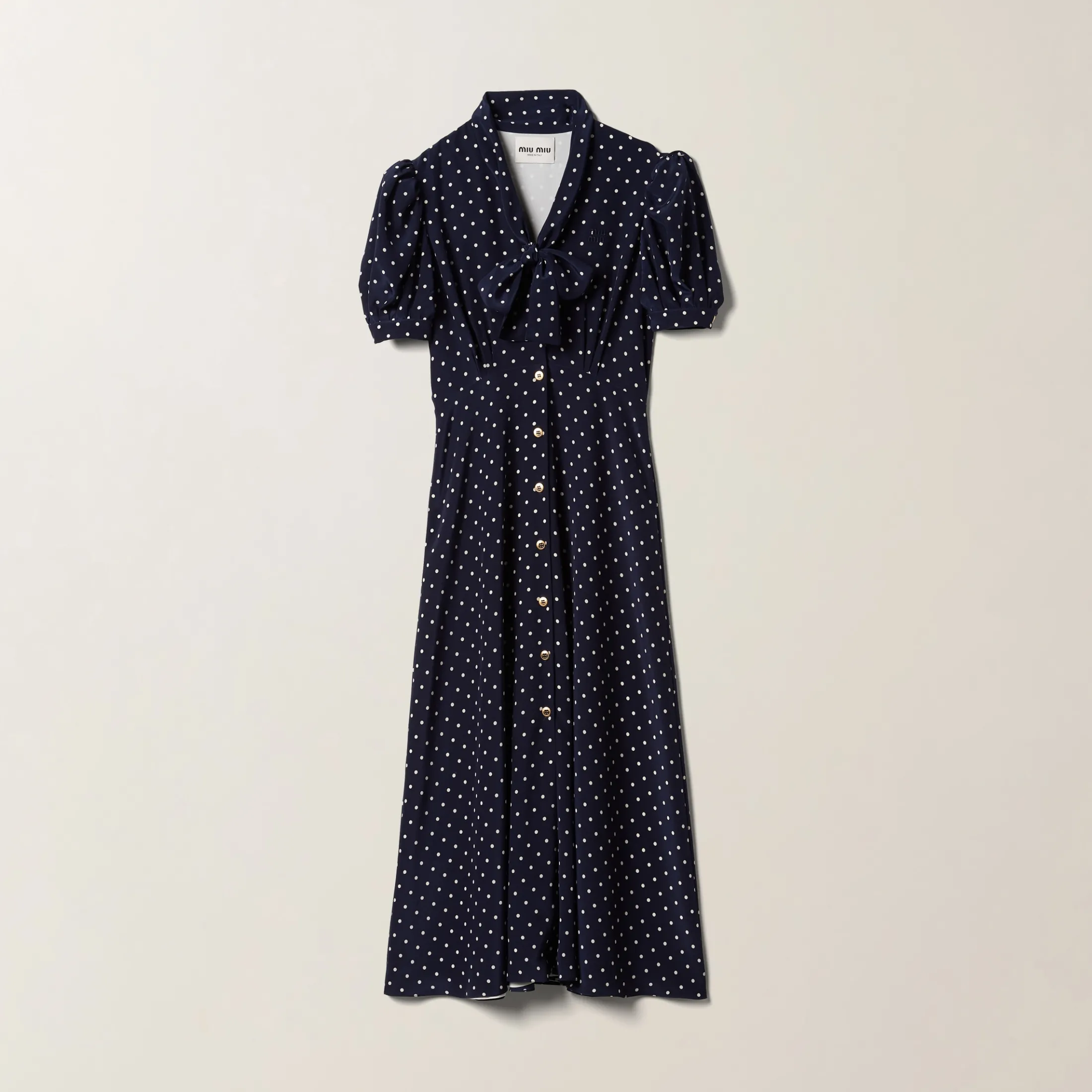 Blue/ivory Printed Crepe De Chine Dress | Miu Miu