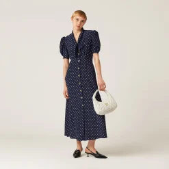 Blue/ivory Printed Crepe De Chine Dress | Miu Miu