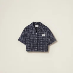 Blue/ivory Single-breasted Checked Tweed Jacket | Miu Miu