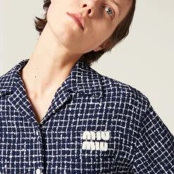 Blue/ivory Single-breasted Checked Tweed Jacket | Miu Miu