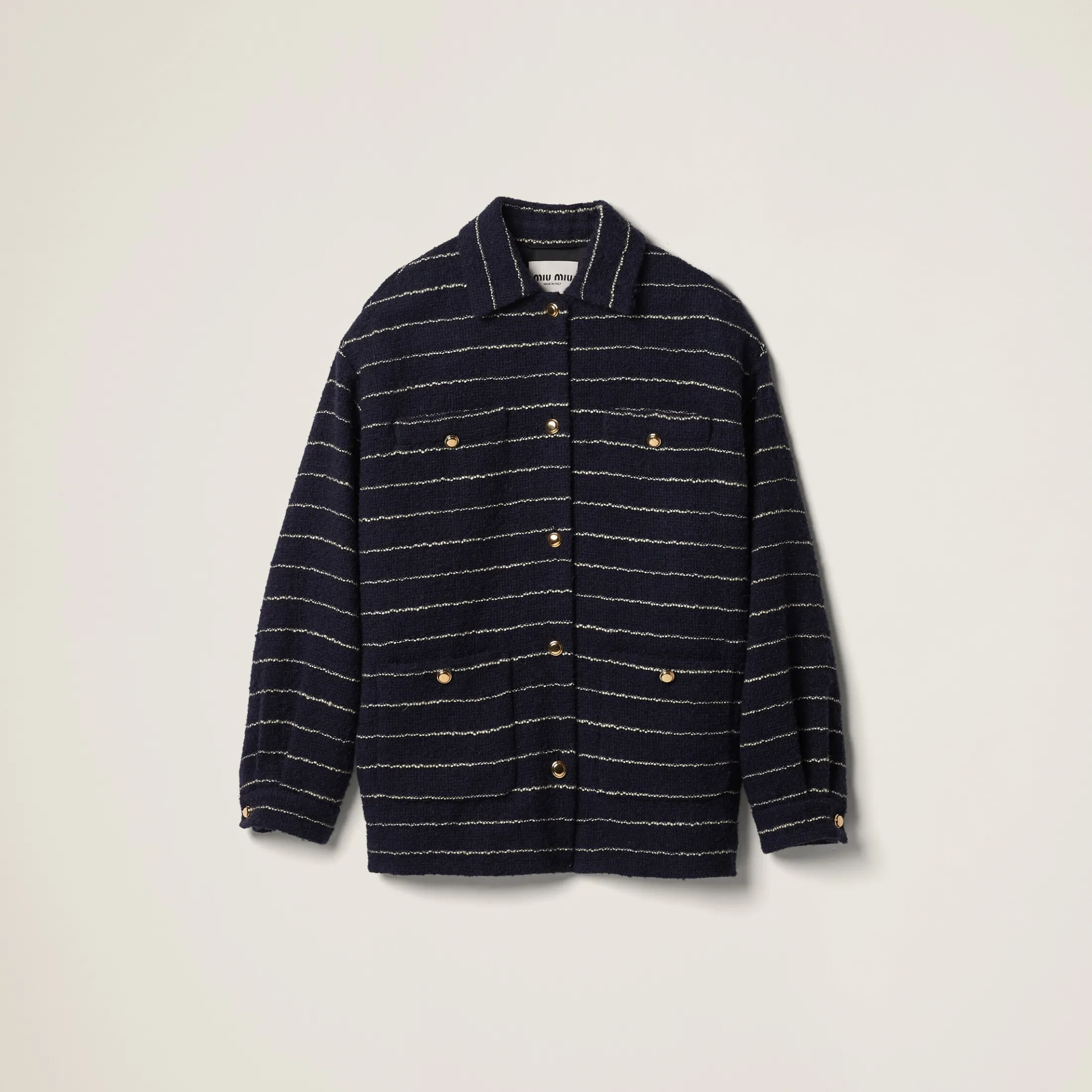 Blue/ivory Striped Bouclé Blouson Jacket | Miu Miu