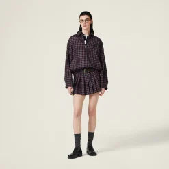 Blue/red Checked Wool Blouson Jacket | Miu Miu